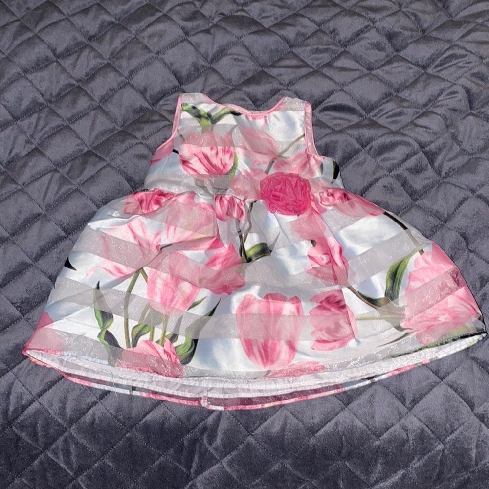 Floral Pink and White Kids Formal Dress